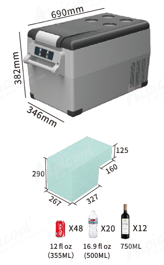 მაცივარი მანქანის 30.6L (2.5m DC კაბელით)